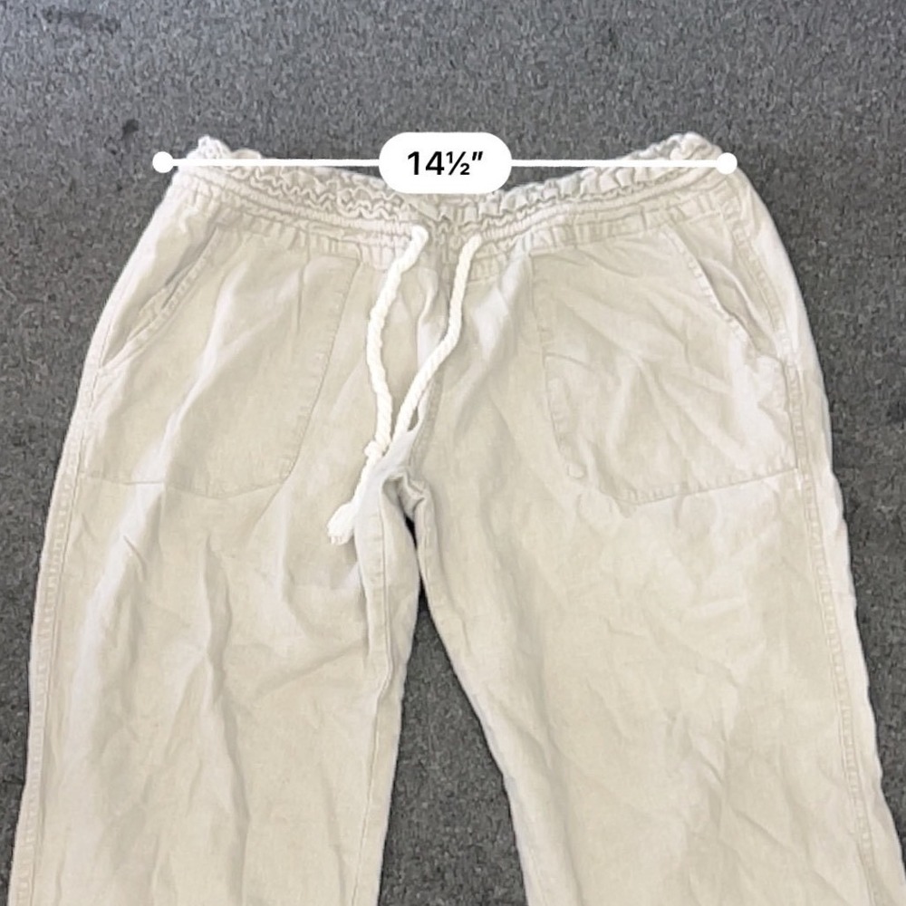 Roxy Ocean Side Linen Blend Pants Beige Wide Leg Smocked Waist Beach Trousers L - Picture 5 of 5